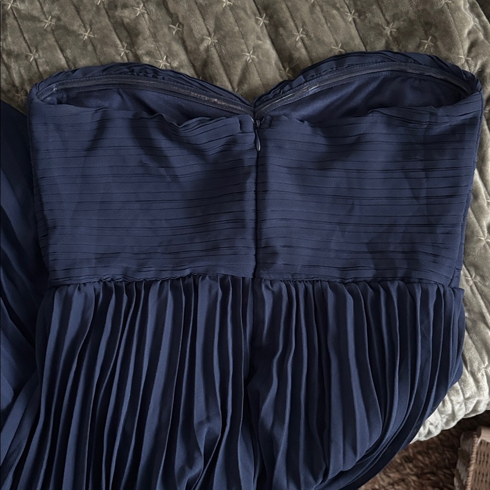 Lulus Seriously Sensational Navy Blue Strapless Tiered Pleated Maxi Dress small - Picture 9 of 11
